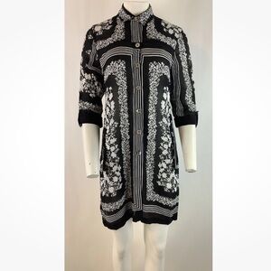 John Mark Sz S 100% Viscose Floral Button Shirt Dress Black White Semi Sheer